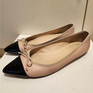 J.Crew "Gemma" Blush w/Black Pat.Leather Toe Cap Pointy Ballet Flats Sz.6.5 $169